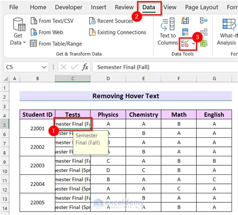 how to remove hover text in excel