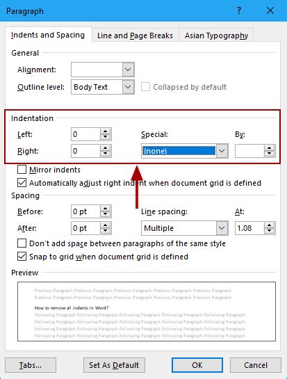 how to remove indent in word table