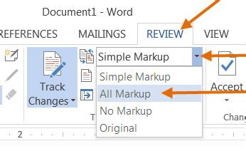 how to remove markup history in word