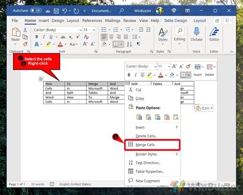 how to remove merge in word