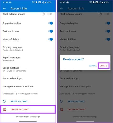 how to remove outlook email account from android phone
