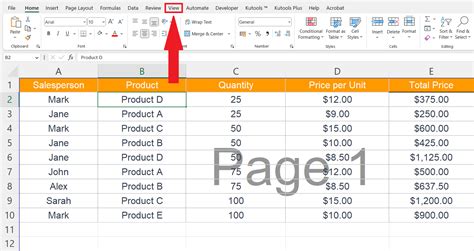 how to remove page 1 page 2 in excel