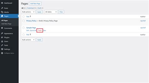 how to remove page content in wordpress