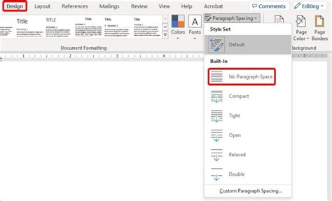 how to remove paragraph spacing in word