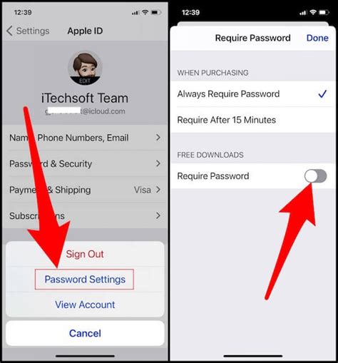 how to remove password on iphone app store