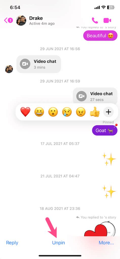 how to remove pinned messages on messenger on iphone
