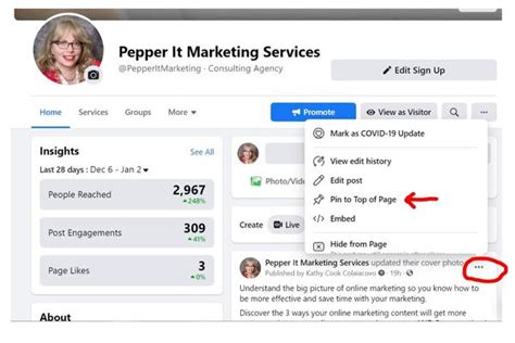 how to remove pinned post from facebook page