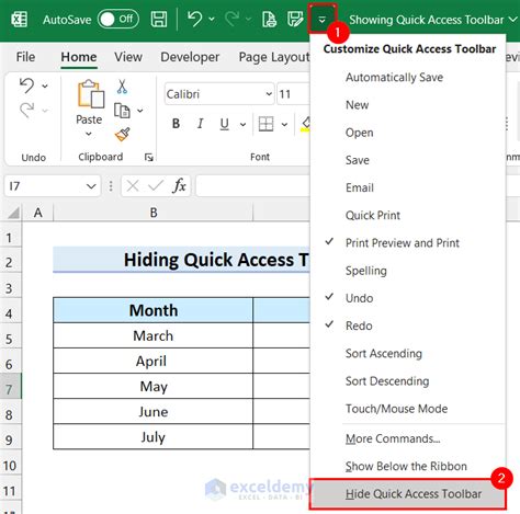 how to remove quick access in excel