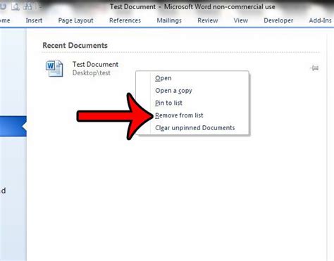how to remove recent documents in word 2010
