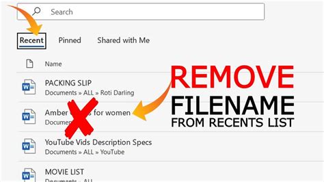 how to remove recent files list in word
