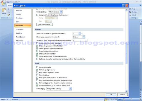 how to remove recent history in word