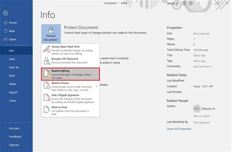 how to remove restrict editing in word