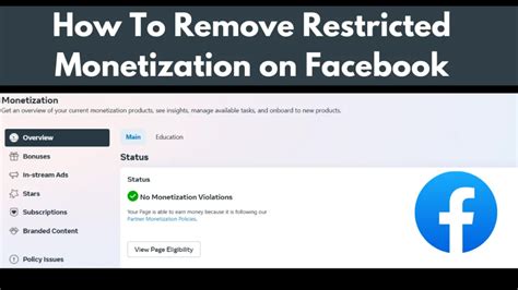 how to remove restricted monetization on facebook page