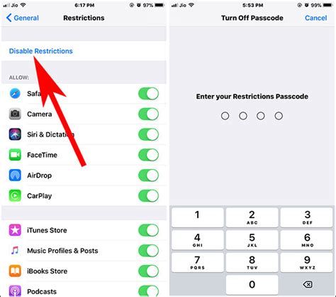how to remove restrictions on apps iphone