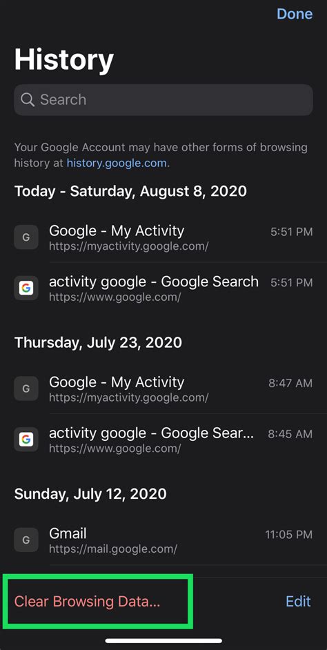 how to remove search history from chrome in iphone
