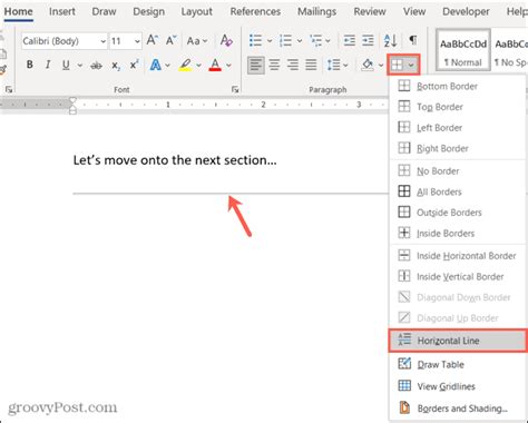 how to remove separator line in word