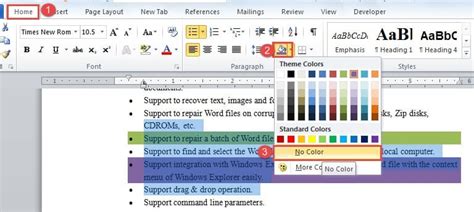 how to remove shading in word