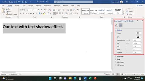 how to remove shadow from text in word