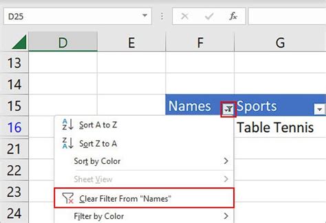 how to remove single filter in excel