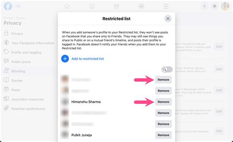how to remove someone from restricted list on facebook
