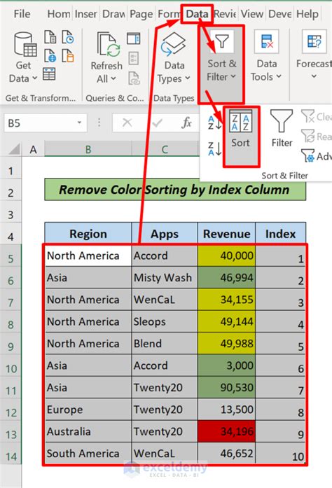 how to remove sort by color filter in excel