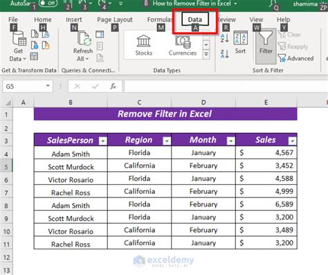 how to remove sort filter in excel