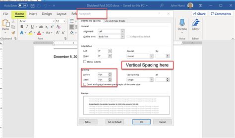 how to remove space before heading in word