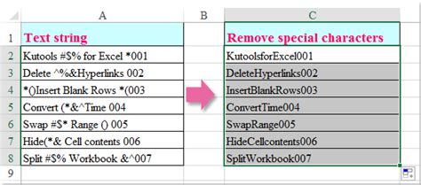 how to remove special characters in excel formula
