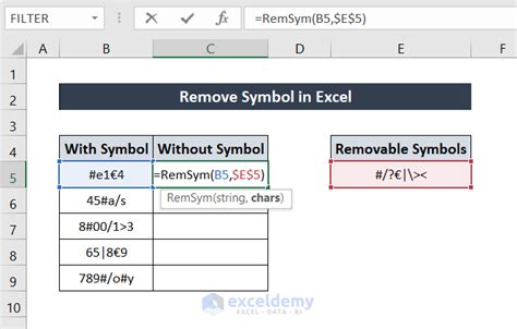 how to remove symbol in excel using formula
