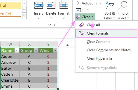 how to remove table format in excel shortcut