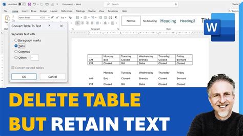 how to remove table formatting in word but keep text