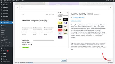 how to remove theme content in wordpress