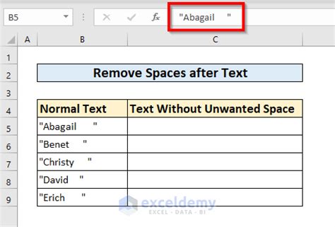 how to remove trailing space after text in excel