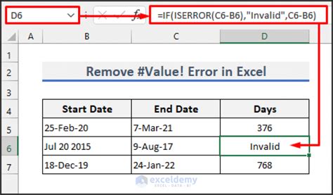 how to remove value error in excel formula