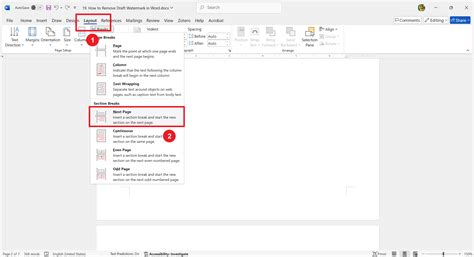 how to remove watermark from specific pages in word