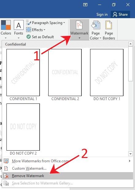 how to remove watermark in word