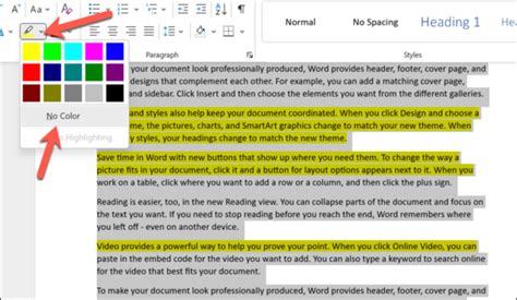 how to remove yellow highlight from word document on mac