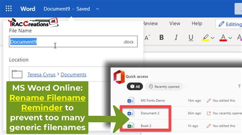 how to rename a document in word 365