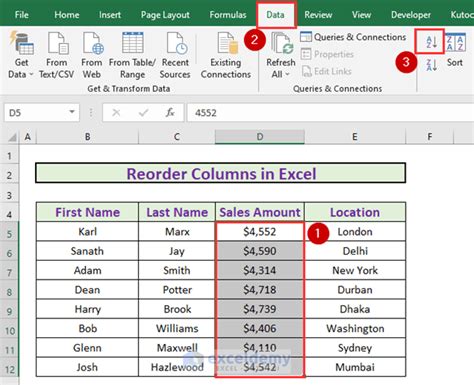how to reorder columns in excel by number