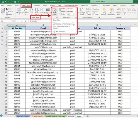 how to repeat multiple header rows in excel