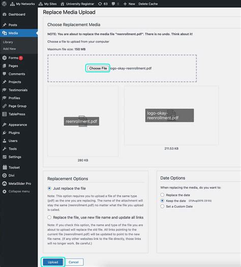 how to replace a pdf in wordpress
