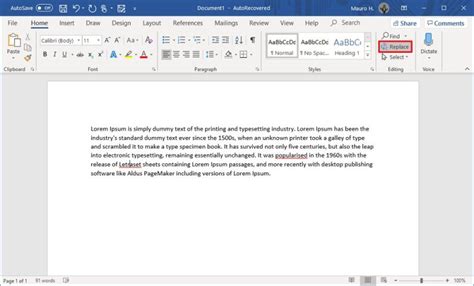 how to replace text in word