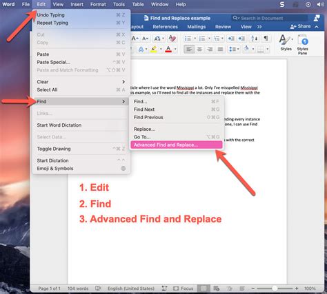 how to replace words in ms word mac