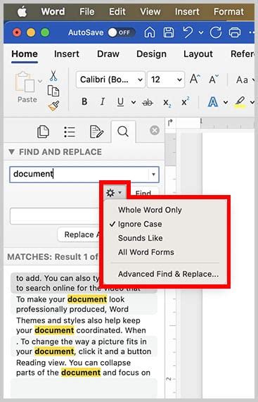 how to replace words in word on mac