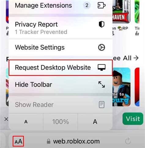 how to request desktop site on roblox mobile