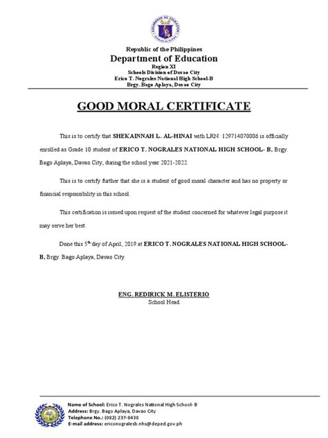 how to request good moral certificate in school