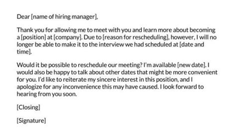 how to reschedule interview email example