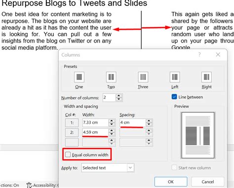 how to reset columns in word