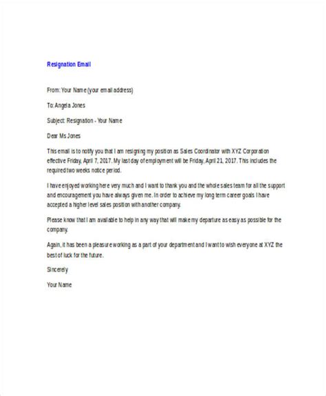 how to resign from a job email sample