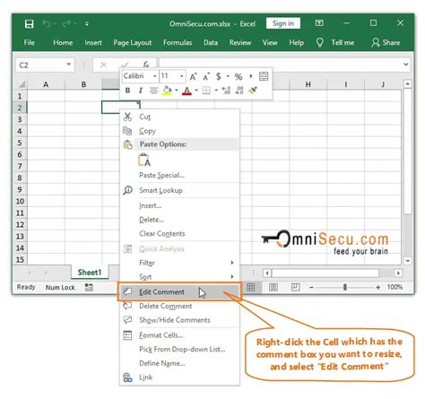 how to resize comment box in excel